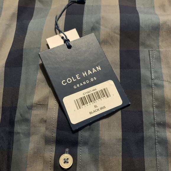 Cole Haan Mens Black Striped Long Sleeve Collared Button Up Dress Shirt Sz XL - Picture 8 of 10